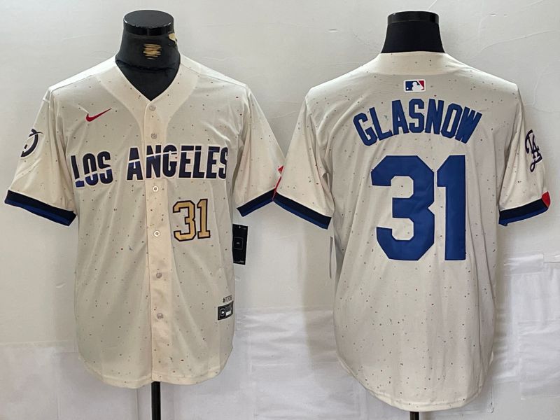 Men Los Angeles Dodgers #31 Glasnow Cream Fashion Nike Game MLB Jersey style 4
